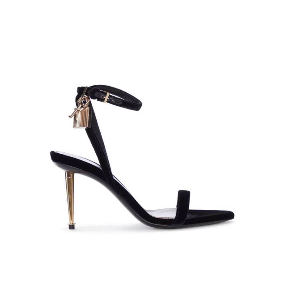 Tom Ford Women Velvet Sandal With Strap And Metallic Heel